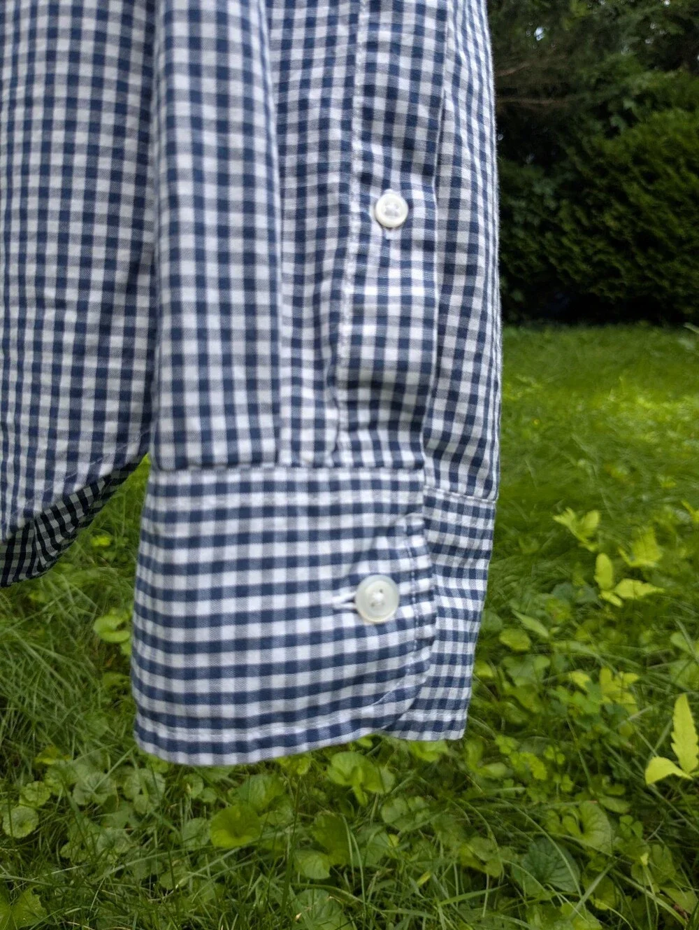 J. Crew Blue and White Gingham XL Button-Down Shirt